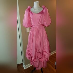 Elegant Coral Pink Puff Sleeve Dress Vintage Ball Gown Southern Belle